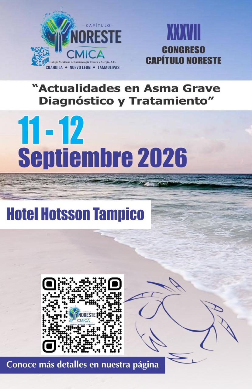 Congreso Capitulo Noreste CMICA 2026, Actualidades en Asma Grave Diagnostico y Tratamiento, Tampico, 11 y 12 de septiembre de 2026